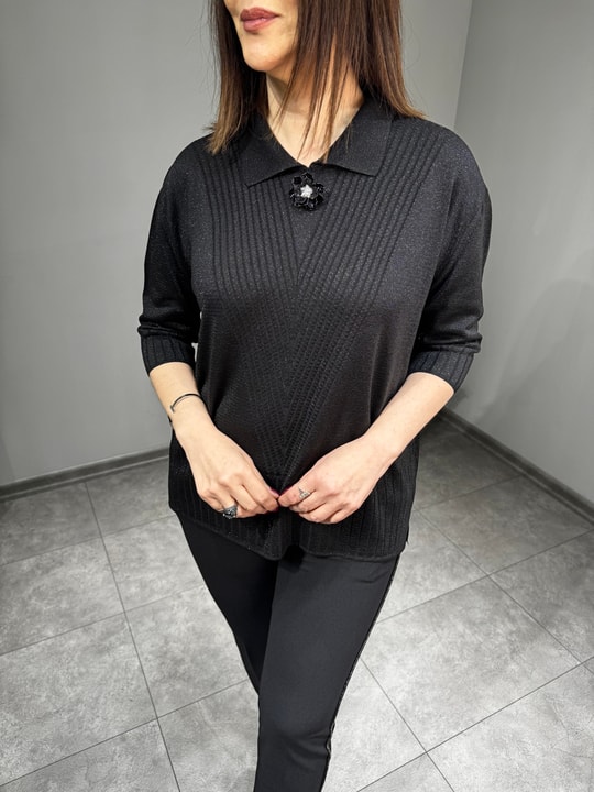 Polo Yaka Simli Broşlu Triko 3082