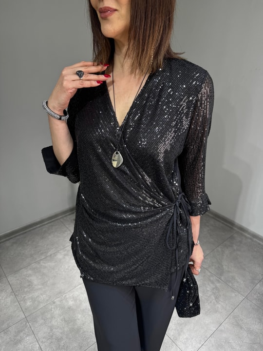 Kruvaze Pul Payetli Tasarım Bluz 3068