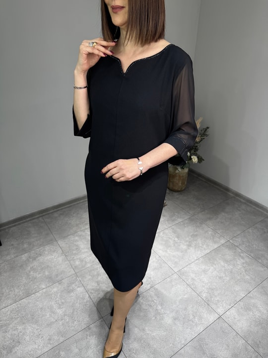 Taş Detaylı Krep Elbise 3194