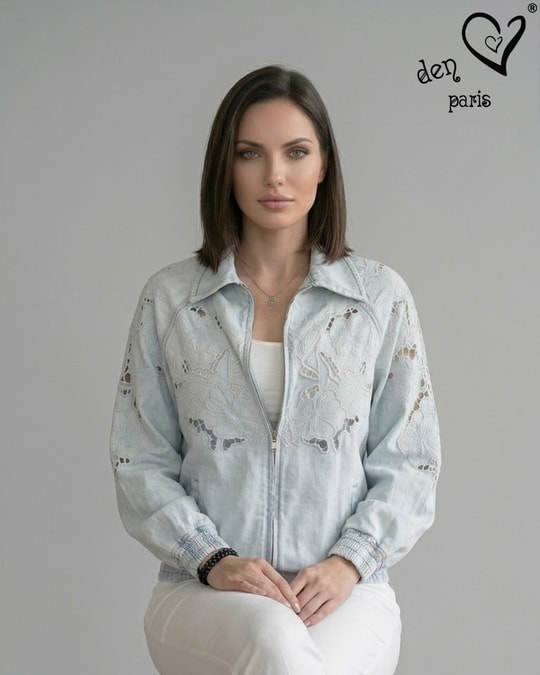 Delik İş Nakışlı Tencel Ceket 3515
