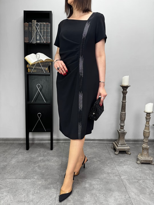 Drapeli Krep Abiye Elbise 3289