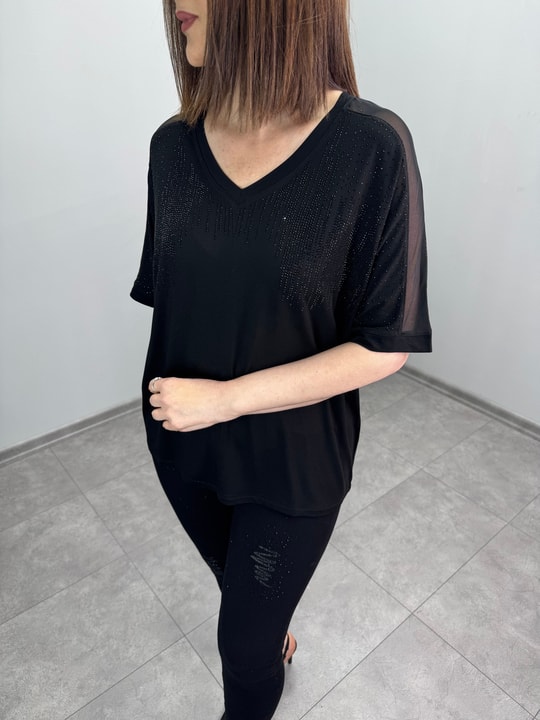 Taşlı Viscon Penye Bluz 3387