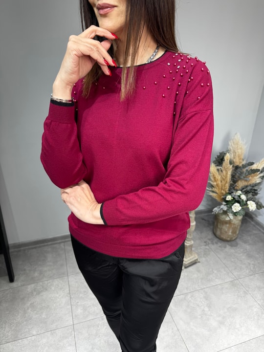 Omuzu İnci Ve Taşlı Kaşmir Triko 2892