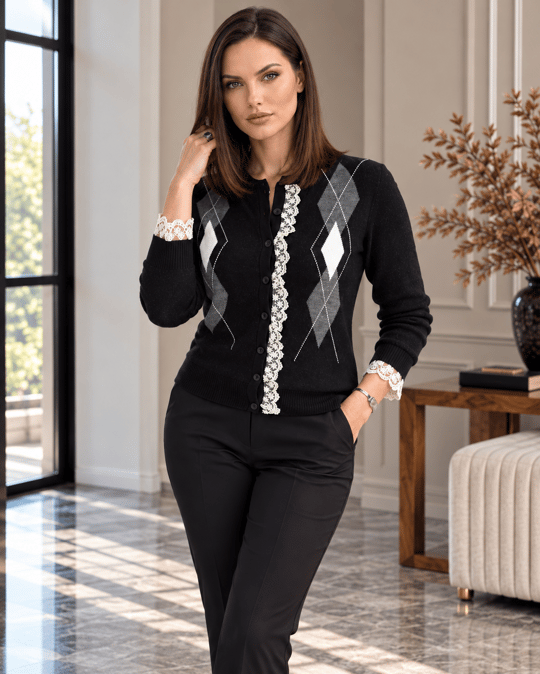 Dantelli Baklava Desen Triko Hırka 3965