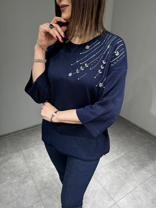 Omuzu Taşlı Simli Triko 3108