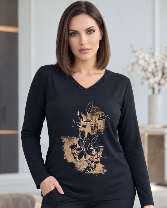 Varak Baskılı Triko Bluz 4101