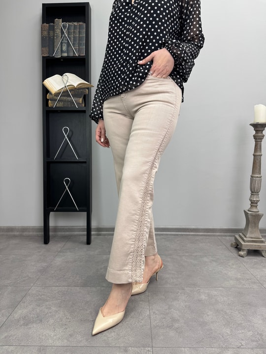 Yanı Dantel Detaylı Palazzo Jean 3391