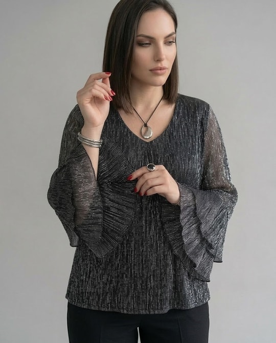 Pliseli Şifon Tasarım Tunik 3263