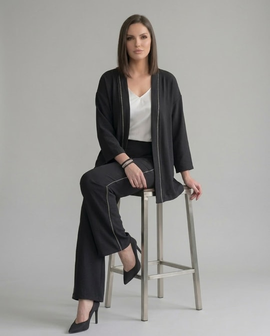 Kristal Taş Şeritli Kimono Takım 7070