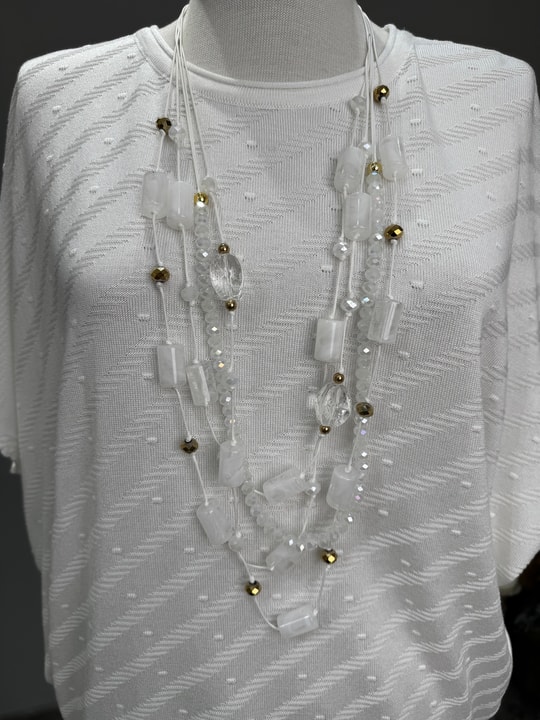 Dört Sıra Taş Kristal Boncuklu Kolye 3167