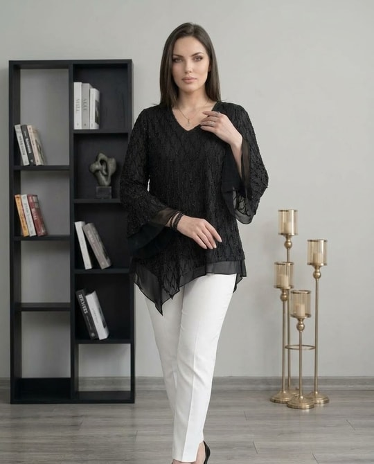 Simli Yakma Şifon Bluz 3866