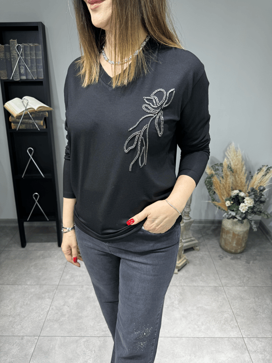 Boncuk İşlemeli Triko Bluz 2329