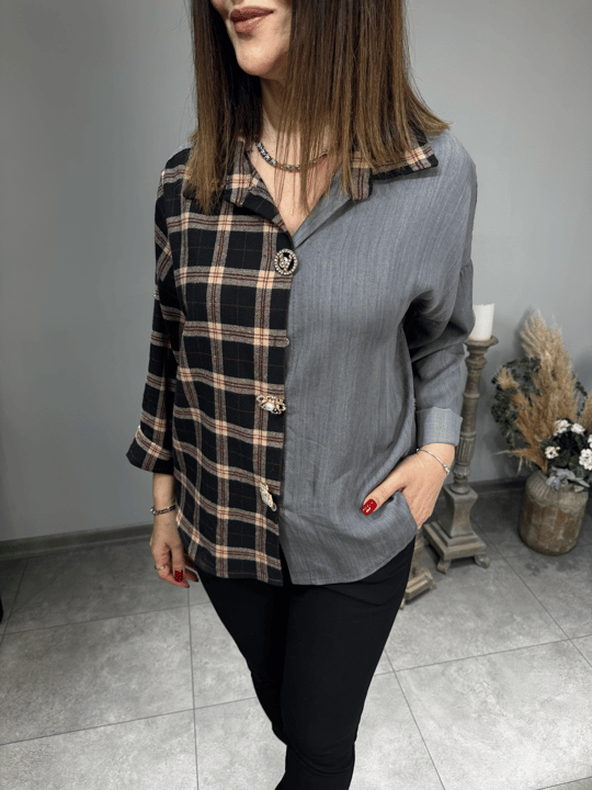 Broşlu Ekose İthal Gömlek 2605