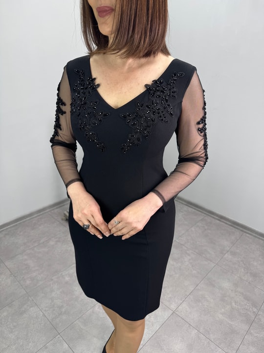 Kolları Tül Krep Abiye Elbise 3392