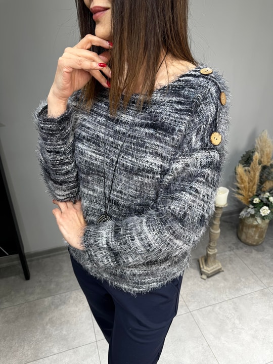 Düğme Detaylı İthal Saçaklı Triko 2956