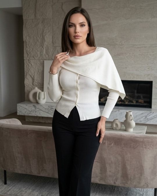 Şal Detaylı Triko Hırka 3887