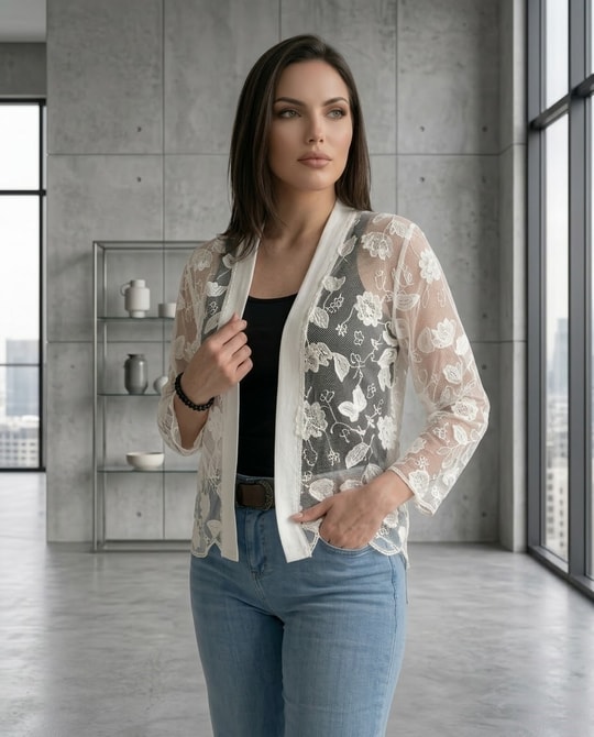 Kısa Dantel Ceket 3526