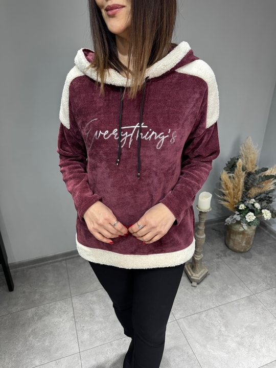 İçi Peluşlu Kapüşonlu İthal Kadife Sweat 2942