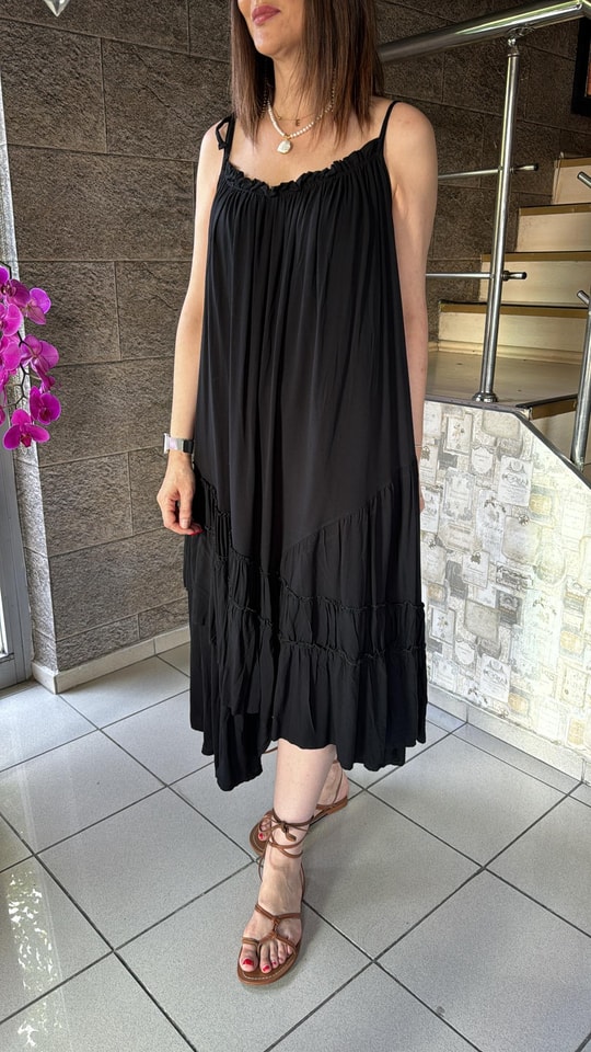 Eteği Asimetrik Katlı Elbise 5462