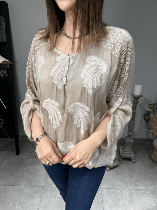 Kabartmalı İthal İpek Bluz 2517