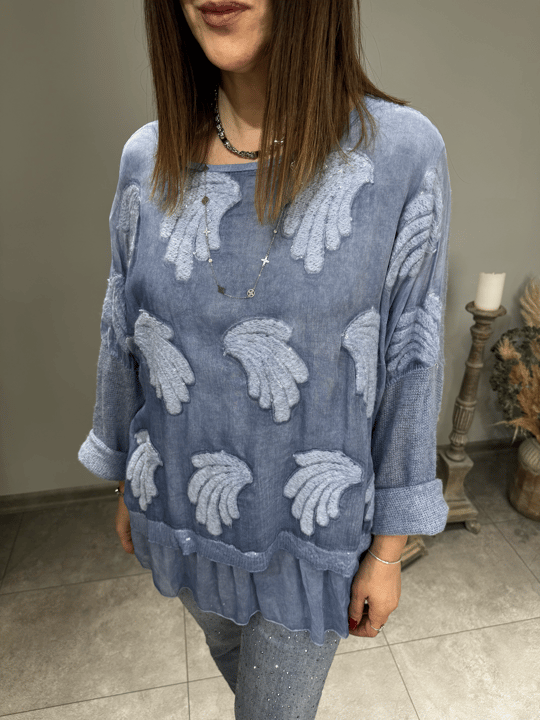 Kabartmalı İthal İpek Triko Bluz 2629