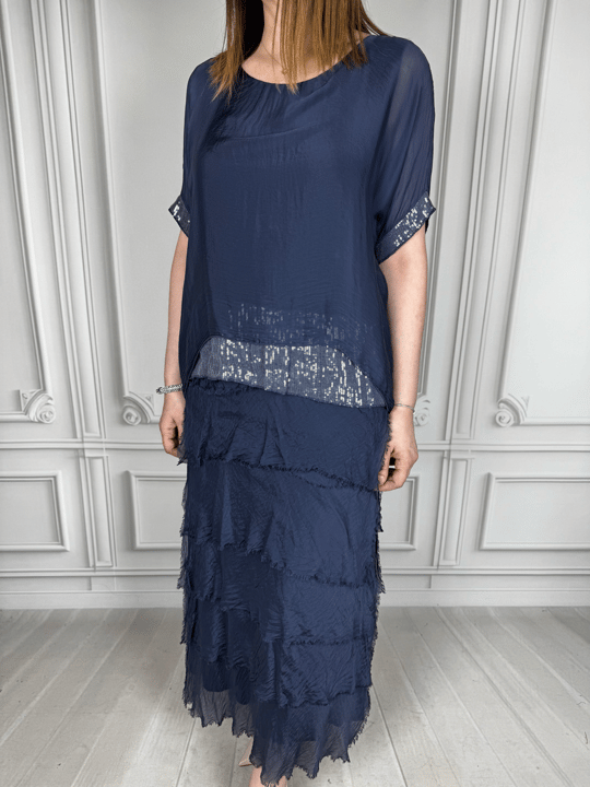 Kat Kat Uzun İthal İpek Elbise 9109