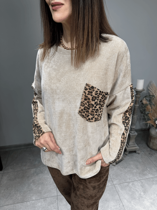 Leopar Desenli İthal Kadife Sweat 2698