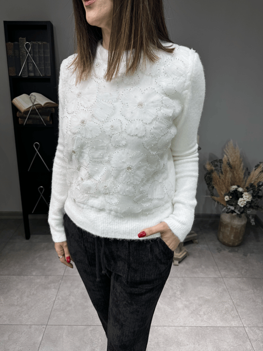 Taş Ve İnci İşlemeli Triko 2419