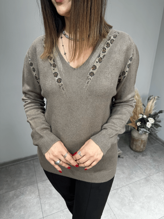 Taşlı İthal Triko Bluz 2598