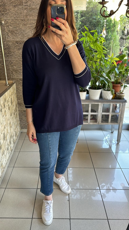V Yaka Pamuklu Triko 7224