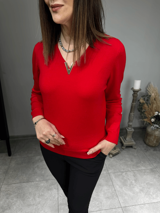 Yakası Gold Aksesuarlı Triko 2682