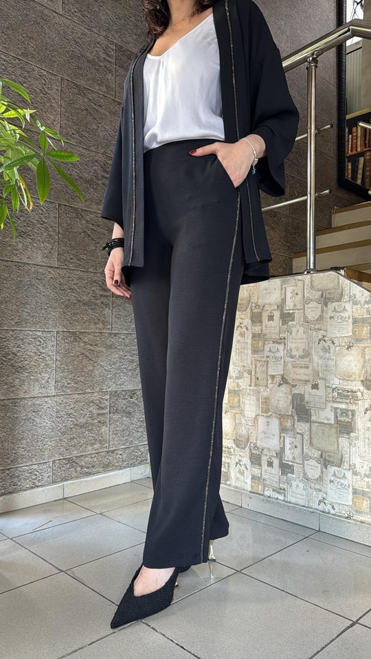 Yanı Taş Şerit Aksesuarlı Ayrobin Palazzo 8560