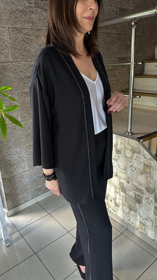 Yanı Taş Şerit Aksesuarlı Kimono 9450