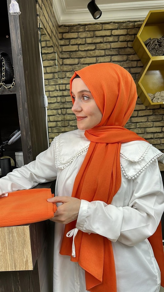 Krinkıl İpek Şal Turuncu