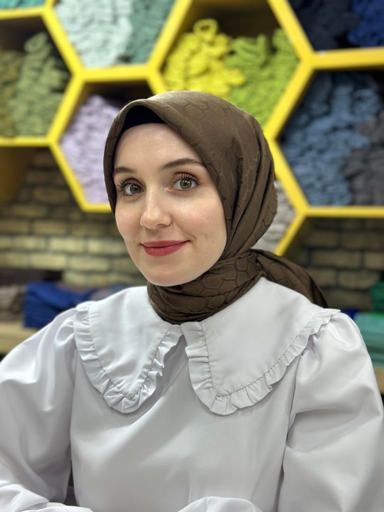 Petek Desen İpekli Jakar Eşarp Acı Kahve