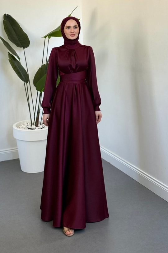 Ruby Grace Çapraz Saten Abiye Mürdüm