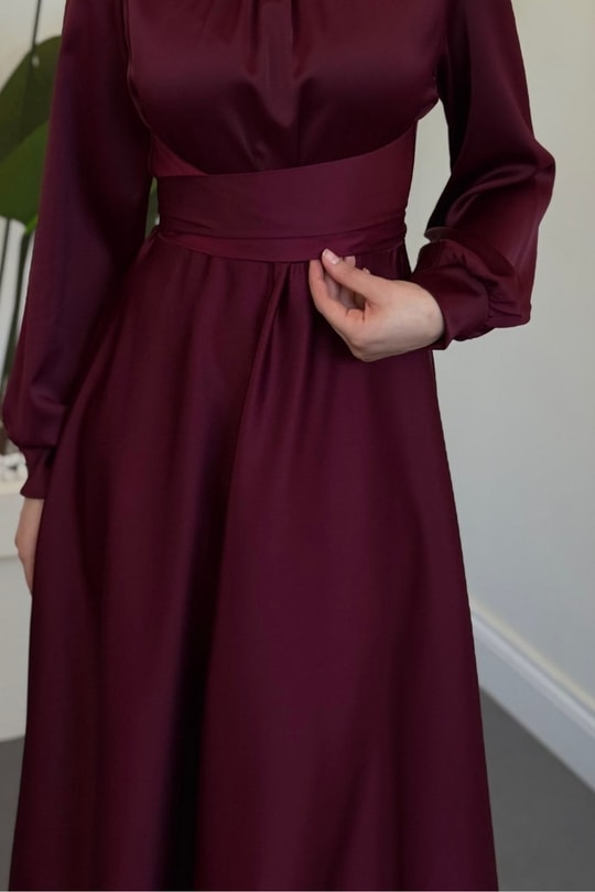 Ruby Grace Çapraz Saten Abiye Mürdüm