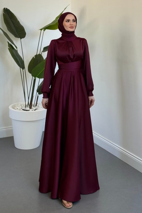 Ruby Grace Çapraz Saten Abiye Mürdüm