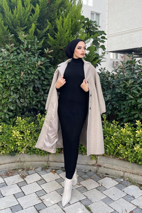 Triko Elbise Siyah