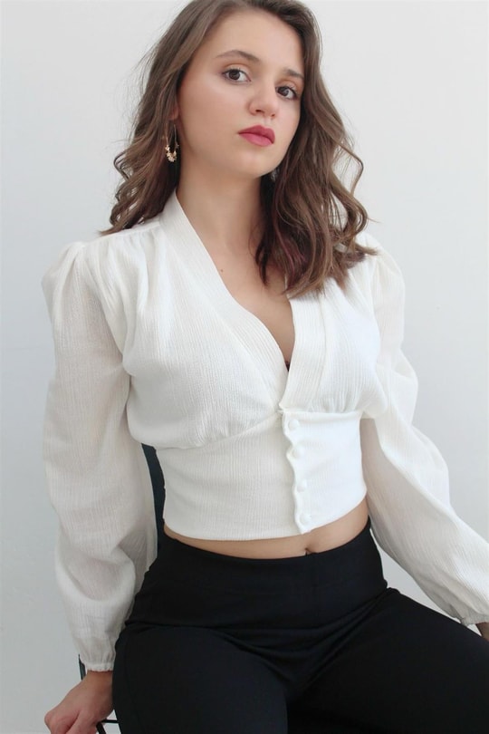 Beyaz Gömlek Crop 