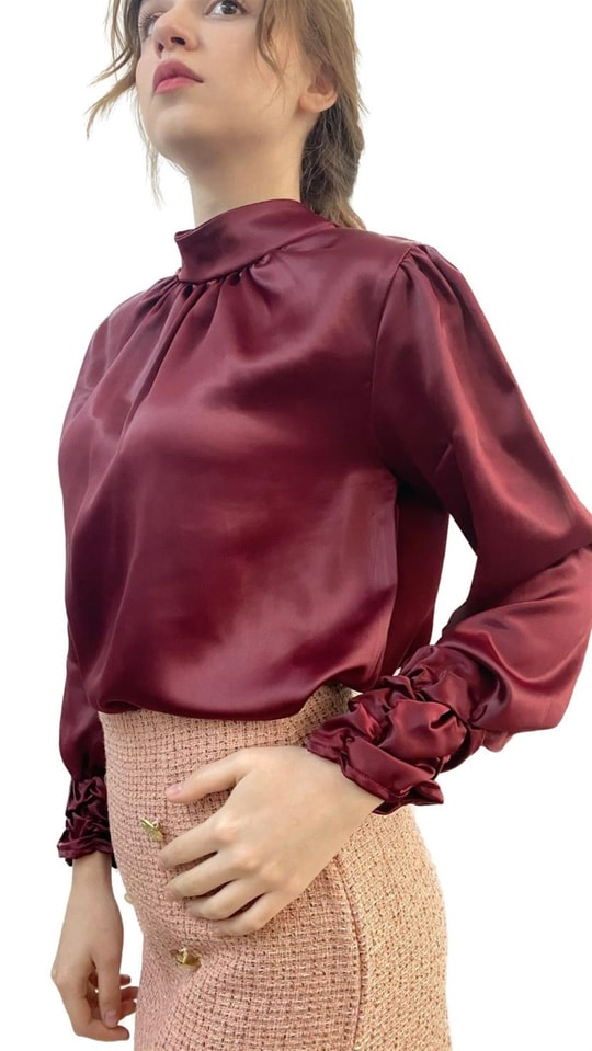 Bordo Saten Bluz 