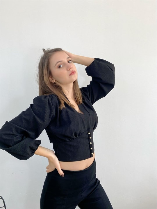 Siyah Crop Top Bluz Gömlek 