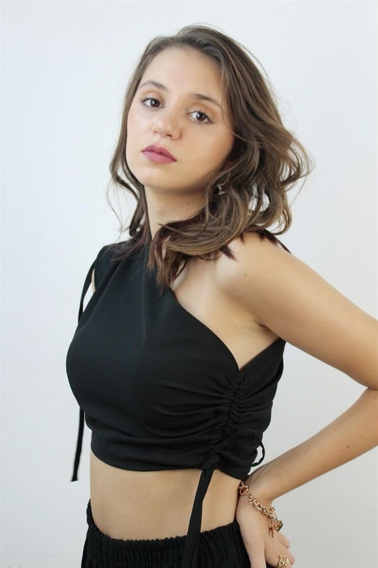Tek Omuz Büzgülü Crop Top 