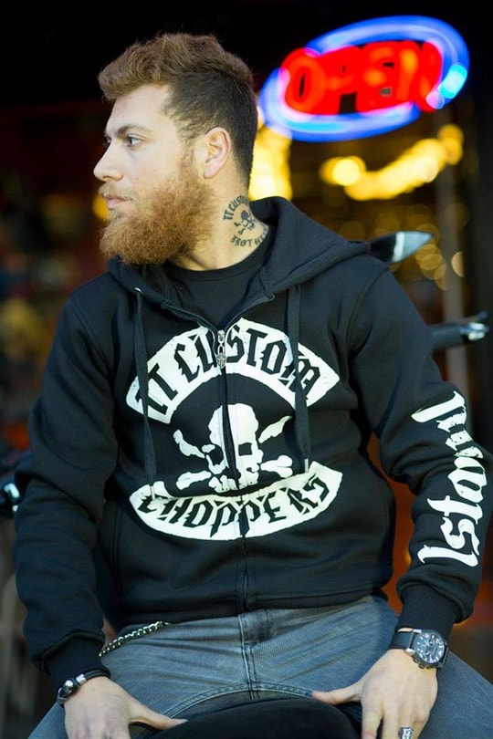 TT Custom Choppers Baskılı Siyah Fermuarlı Hoodie