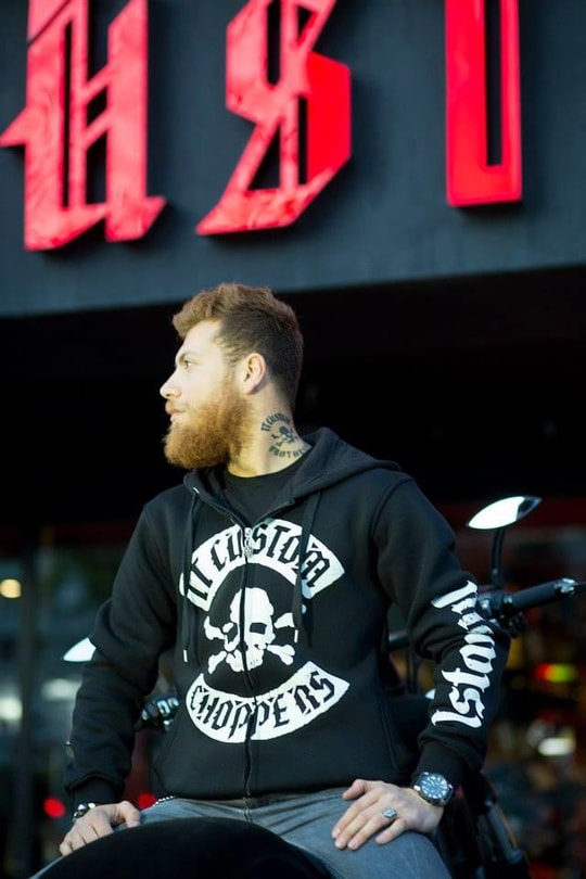 TT Custom Choppers Baskılı Siyah Fermuarlı Hoodie