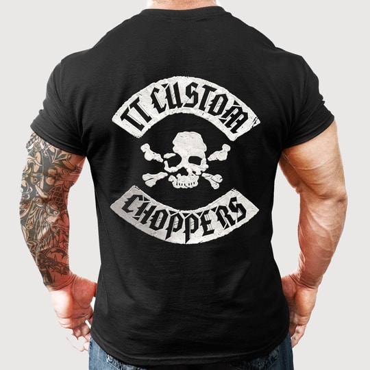 TT Custom Choppers Sırt Baskılı Bisiklet Yaka Siyah T-Shirt