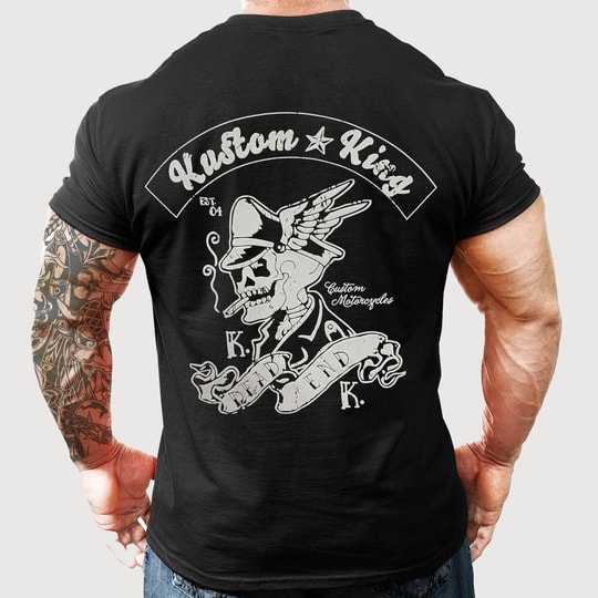 Kustom King Sırt Baskılı Bisiklet Yaka Siyah T-Shirt