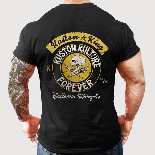 Kustom King Kulture Sırt Baskılı Bisiklet Yaka Siyah T-Shirt