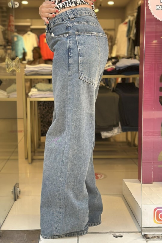 %100 Pamuk Düşük Bel Baggy Kot Pantolon Koyu İndigo