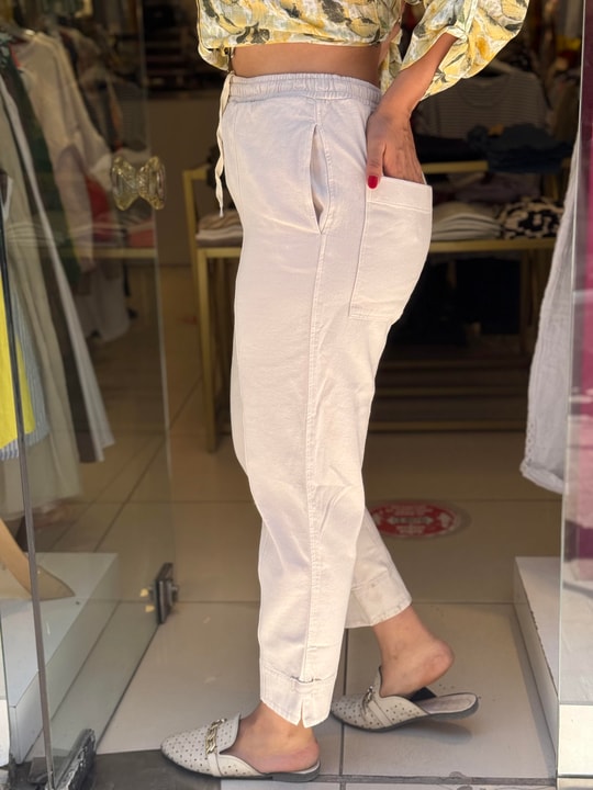 %100 Pamuk İnce Gabardin Pantolon Krem